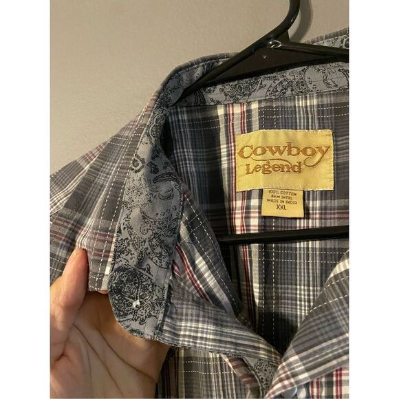 Cowboy Legend Gray/Red Plaid  Button Up Pearl Snap Shirt Size XXL - Picture 5 of 6